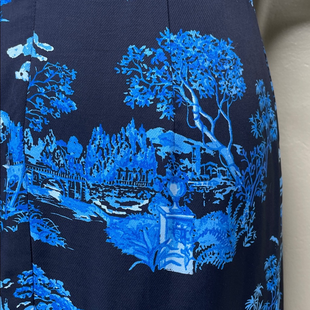 ANN TAYLOR Petite Blue & Black Floral Toile Square NIGHT SKY MIDI Dress 6P - Picture 10 of 15